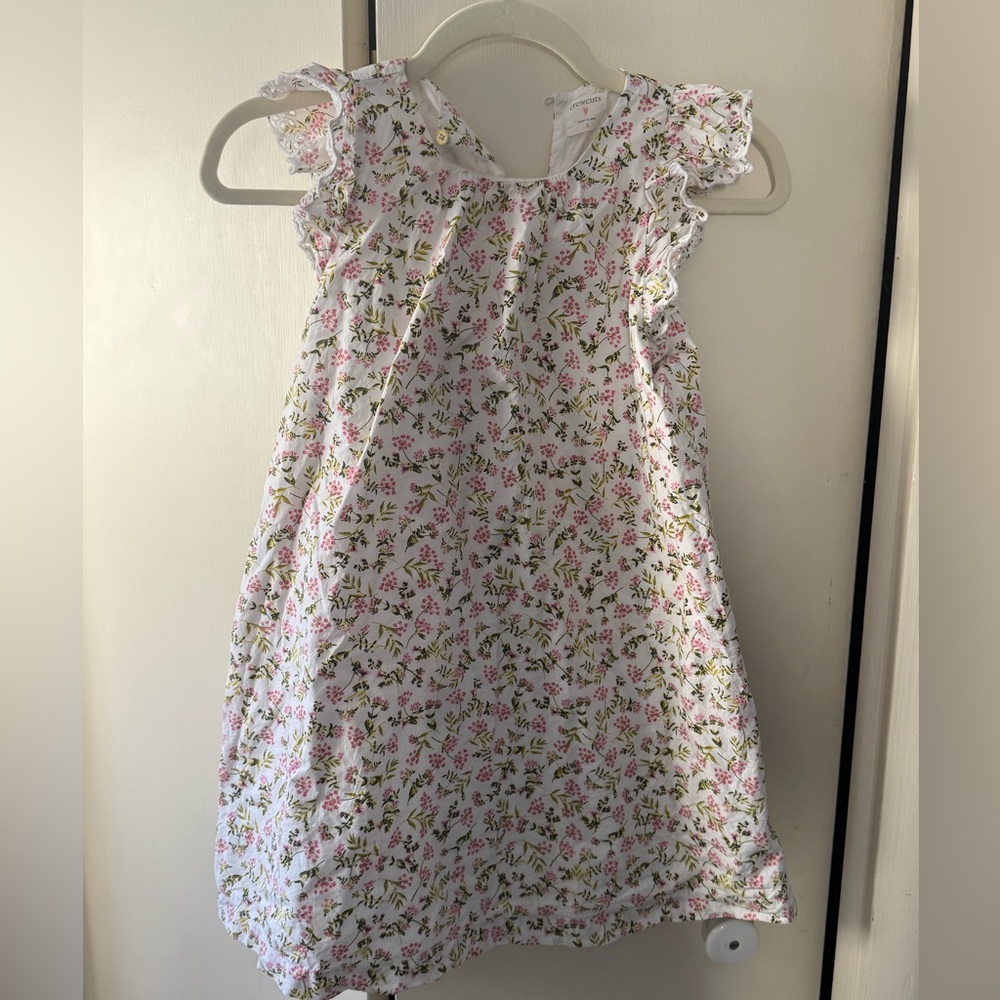 Crewcuts White Dress with Pink and Green Floral Pattern- Size 8